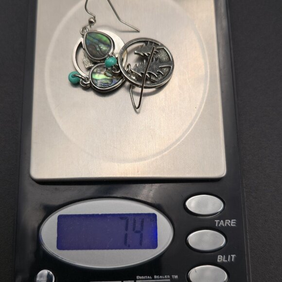 Silver Plated Abalone Shell And Forest Tree Earrings A6542 - Picture 5 of 5